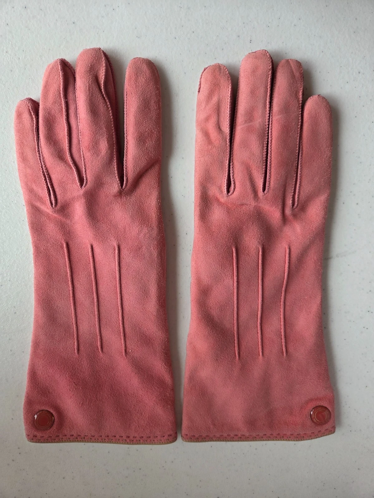 Coach Pink Leather Suede Winter Gloves w/ 100% Cashmere Lining Size 7.5