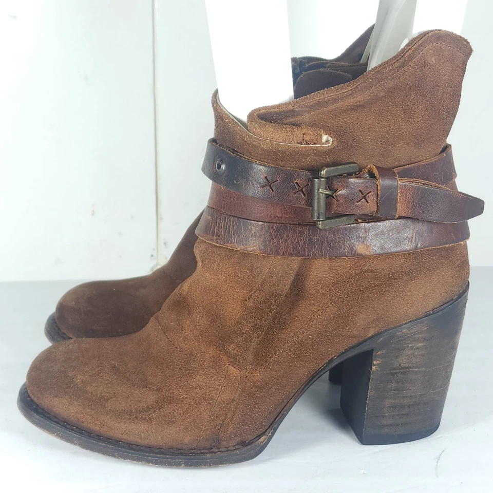 Botas de motociclista Freebird By Steven femininas Blaze US6M camurça marrom desgastada - Imagem 2 de 4