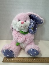 Plush Pals Pink Easter Bunny Plush with flower, Purple Feet  Ears, NWT