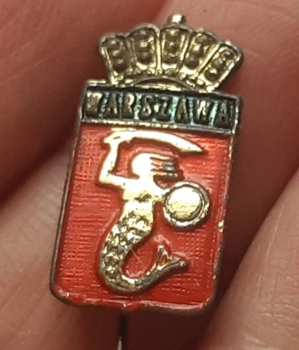 Antique Pin BROOCH Pin Mermaid Woman Sword Shield Badge Button Poland Warszawa O