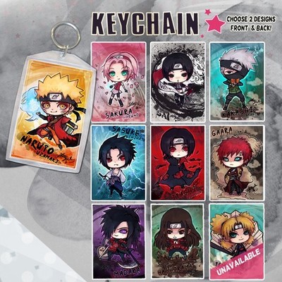 Naruto Anime Keychain Double-Sided Chibi Art - Sasuke Sakura Sai Gaara Kakashi +