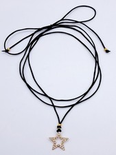 Collana lunga tie choker nero pendente stella strass dorata donna ragazza
