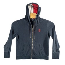 Tommy Hilfiger Womens L Full Zip Hooded Sweatshirt Jacket Anchor Logo Navy Blue