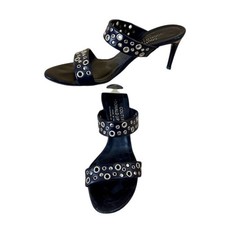 Donald Pliner Black Leather Grommets Strappy Sandal Slide Shoe 235 Sz 7 7.5