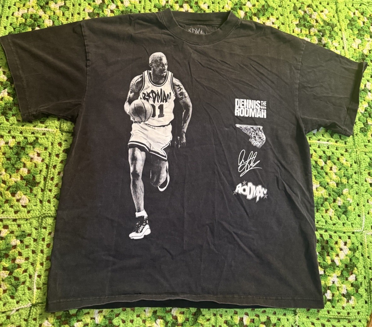 Dennis Rodman Basketball shirt Faded Black Worn Medium Cotton Xl Streetwear