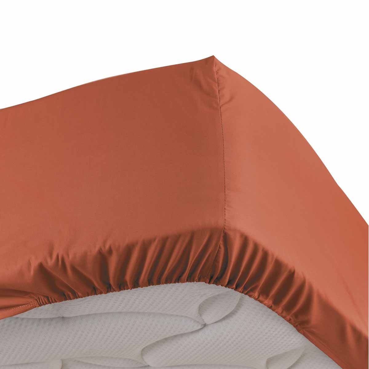Drap housse 140x190 cm en percale terracotta pour lit deux personnes