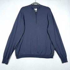 Linksoul Sweater Mens Large Cotton Cashmere Quarter Zip Pullover Blue Grey Golf