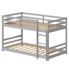 Jr Twin over Twin Bunk Bed Low Bunk Beds  for Boys Girls Toddlers Grey/Espresso