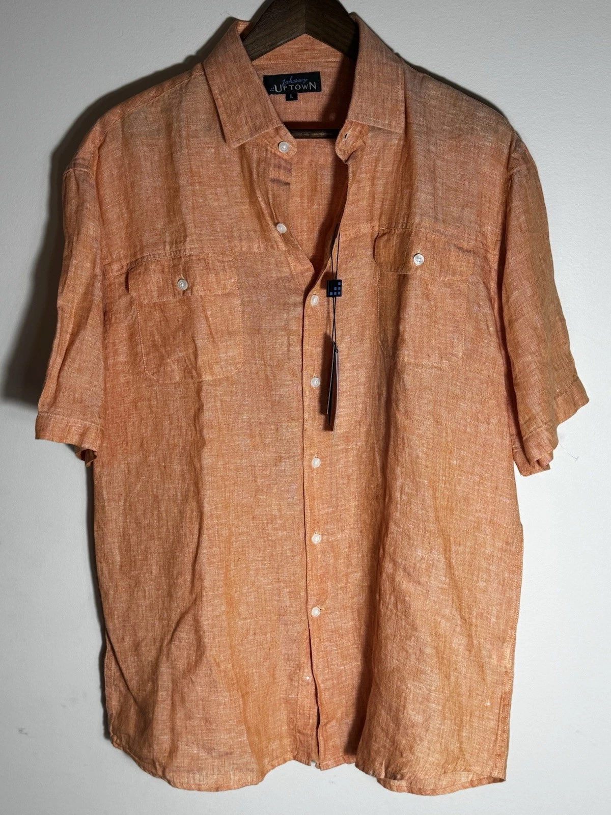 Johnny Uptown Orange Coastal L Short Sleeve 100% Linen Button Up Islander