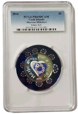 2016 20g Silver $5 MURRINE MILLEFIORI GLASS ART Venetian Murano PF69DCAM Coin.