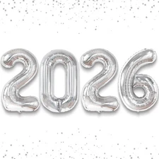 , Giant Silver 2026 Balloons - 42 Inch | New Year Balloons | 2026 Balloon Num...