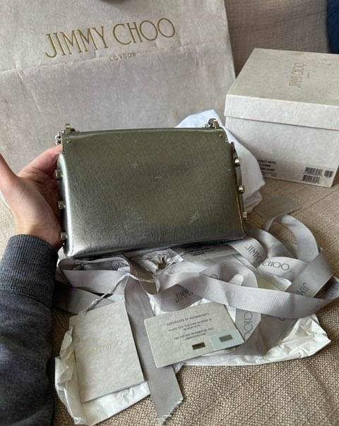Jimmy Choo Lockett Petite Shoulder Bag Vintage Silver Leather ETZ