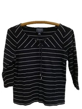 Chaps Classics Shirt Womens Large Navy and White Striped tie neck (T1441Z)