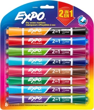 EXPO Dry Erase 2-In-1 Markers, Chisel Tip, Assorted Colors, 8 Count - Whiteboard