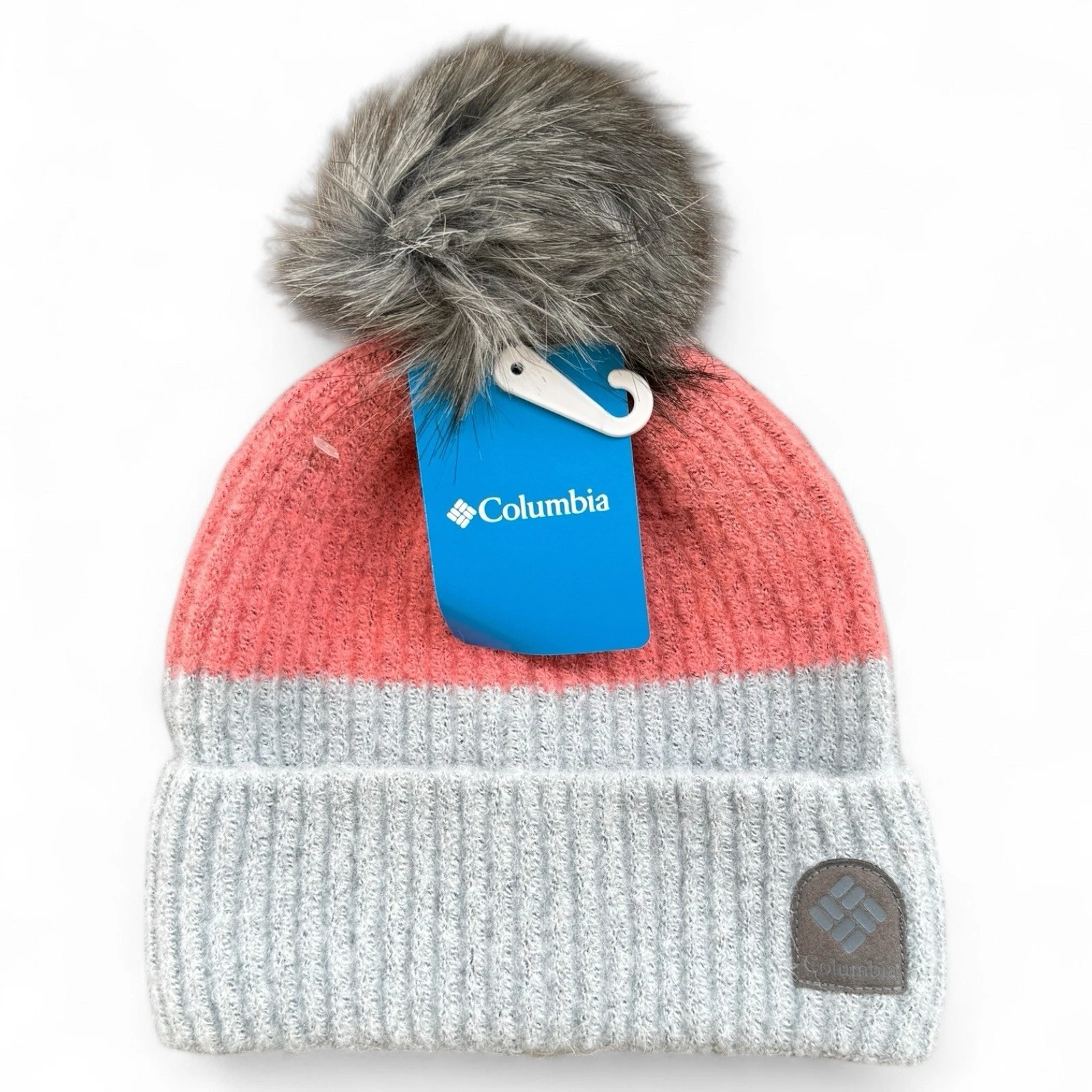 Columbia Pink Pom Beanie Hat Women’s One Size Faux Fur Fleece Lined Winter