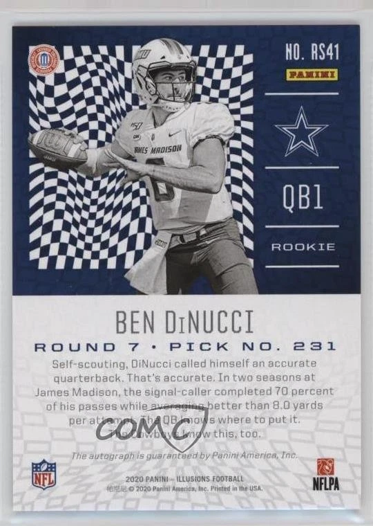 2020 Panini Illusions Rookie Signs Orange Ben DiNucci #RS41 Auto RC - Image 2 of 2
