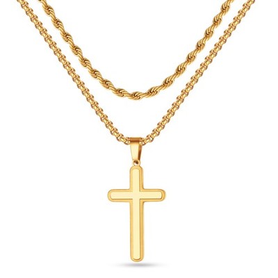 Goldkreuz Halsketten & Ketten - 22 Zoll Goldkreuz für Herren, Edelstahlkreuz