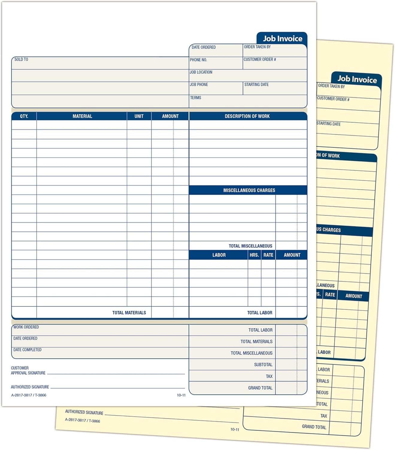 Adams Job Invoice Forms, 2-Part Carbonless, For 8-1/2 x 11 inches, White 