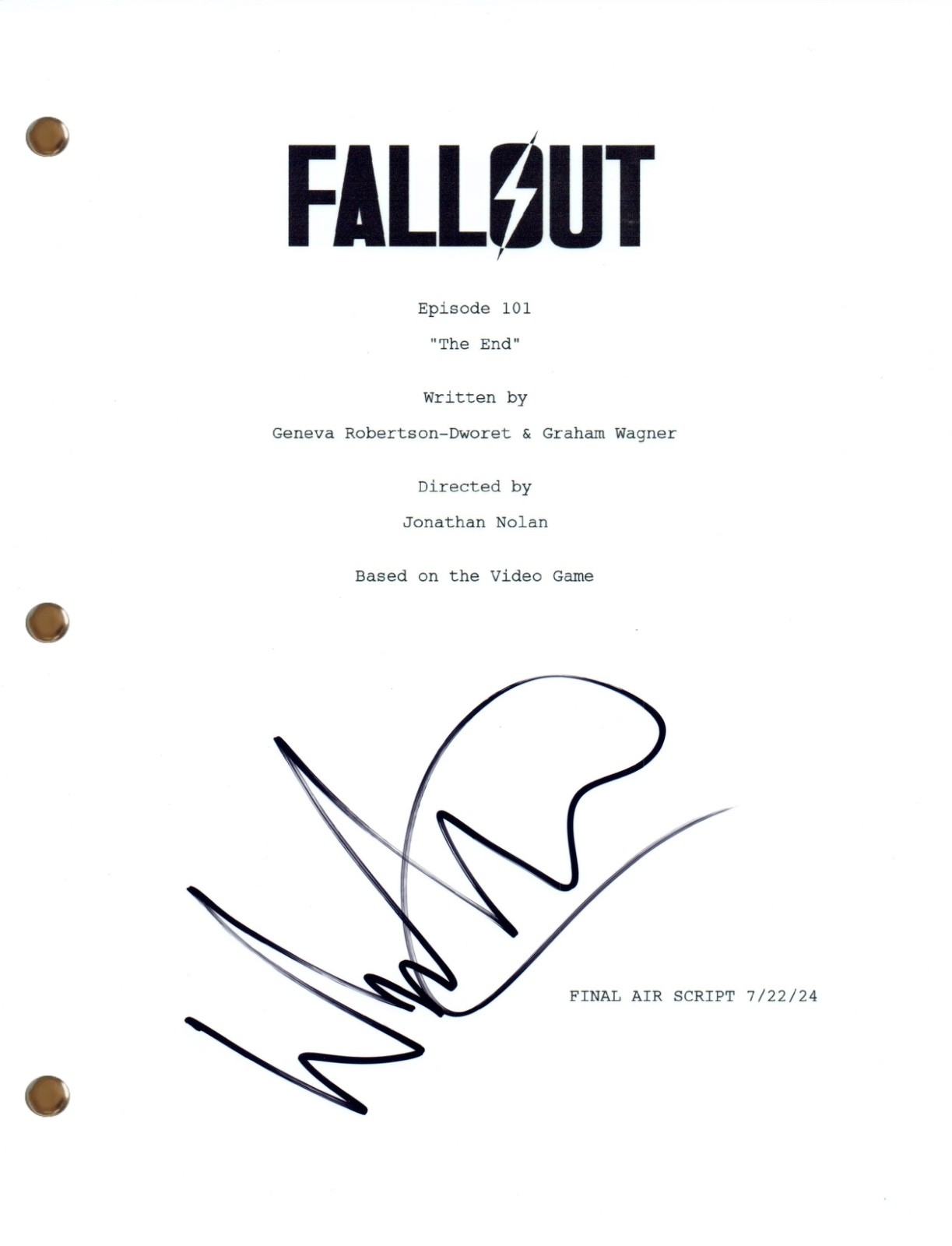 Walton Goggins "Fallout" Signed Autograph Full Pilot Script TV Screenplay COA
