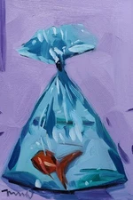 Jose Trujillo Fine Art PRINT 16x20" Collectible Artist Still Life Goldfish Bag