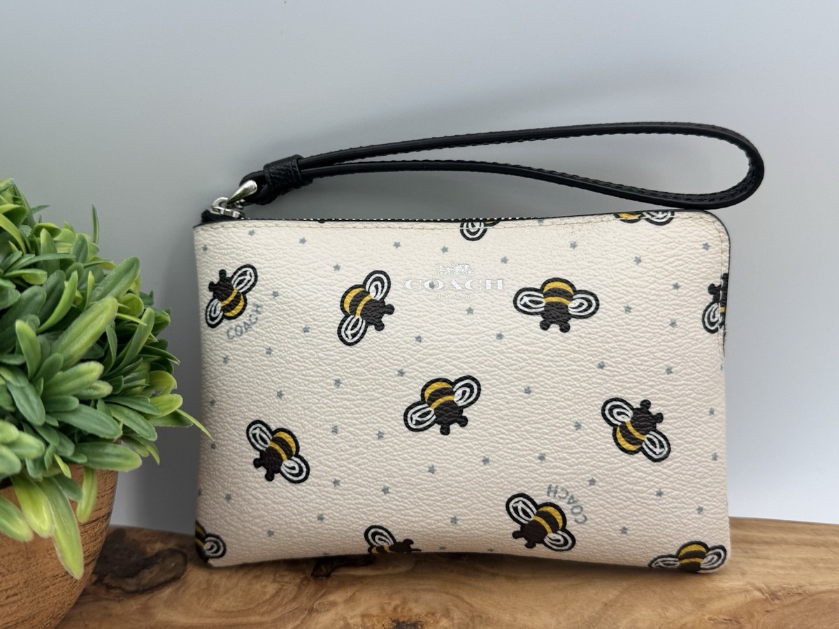 COACH Signature BEE Chalk Multi Canvas Center Zip WRISTLET w Tags