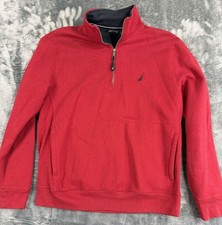 Nautica Mens Red 1/4 Zip Pullover Mock Neck Sweatshirt Size M Casual