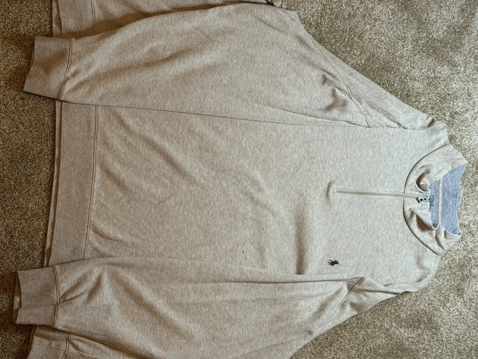 Polo Ralph Lauren Mens Sweater 4XB 1/4 Zip Pullover 4XL Big Cotton Oatmeal - Image 2 of 4