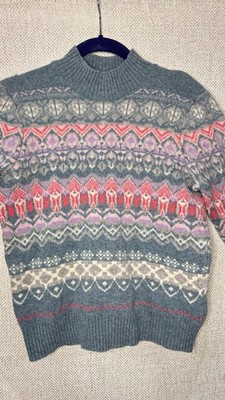 Woolovers Jumper Womens Small colorful Fair Isle Nordic Knit Pure New Wool 100%