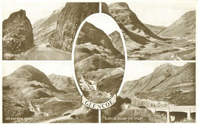 Glencoe antike Postkarte Schottisches Hochland Autos Schottland