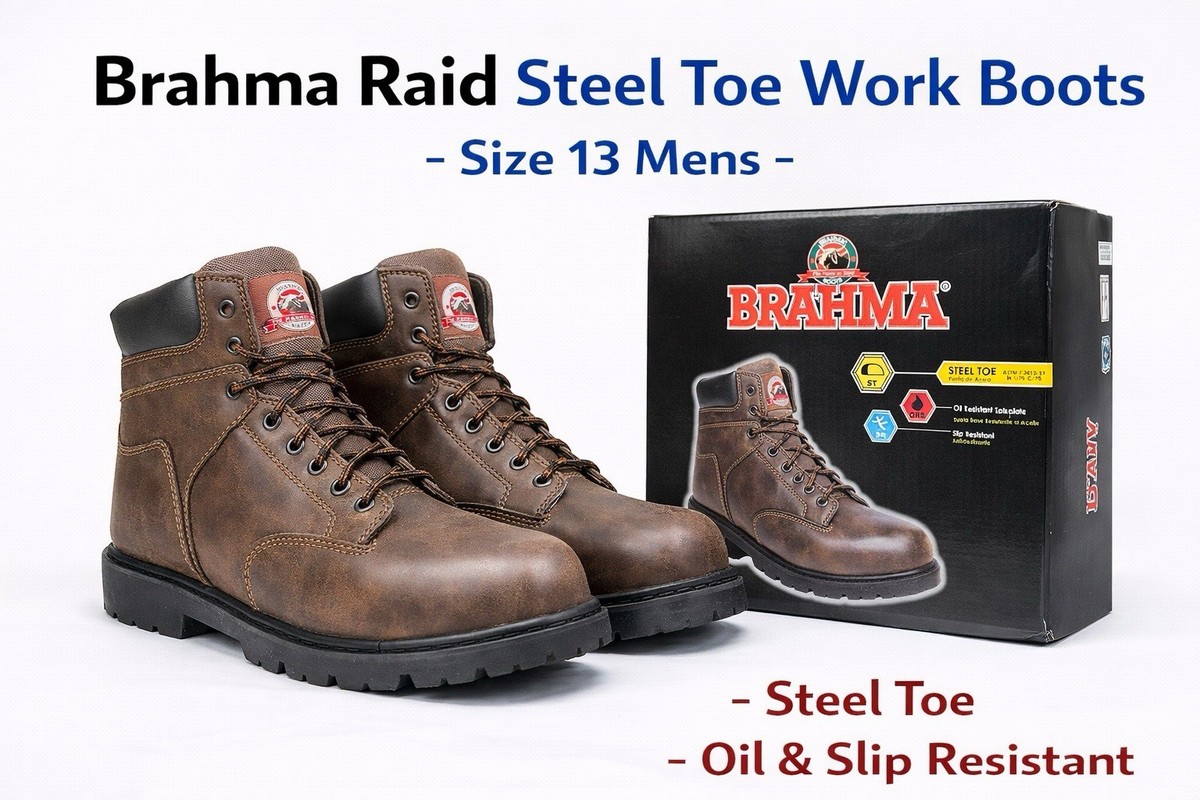 Brahma Raid Steel Toe Work Boots Brown Leather Size 13 Mens 