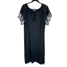 Talbots Dress Plus Size X 12 Black White Embroidered Sleeve Knit Shift Boho