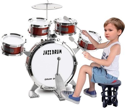 Toy Drum Set for Toddler Kids | Jazz Drum Kit with 5 Drums Percussion Musical In