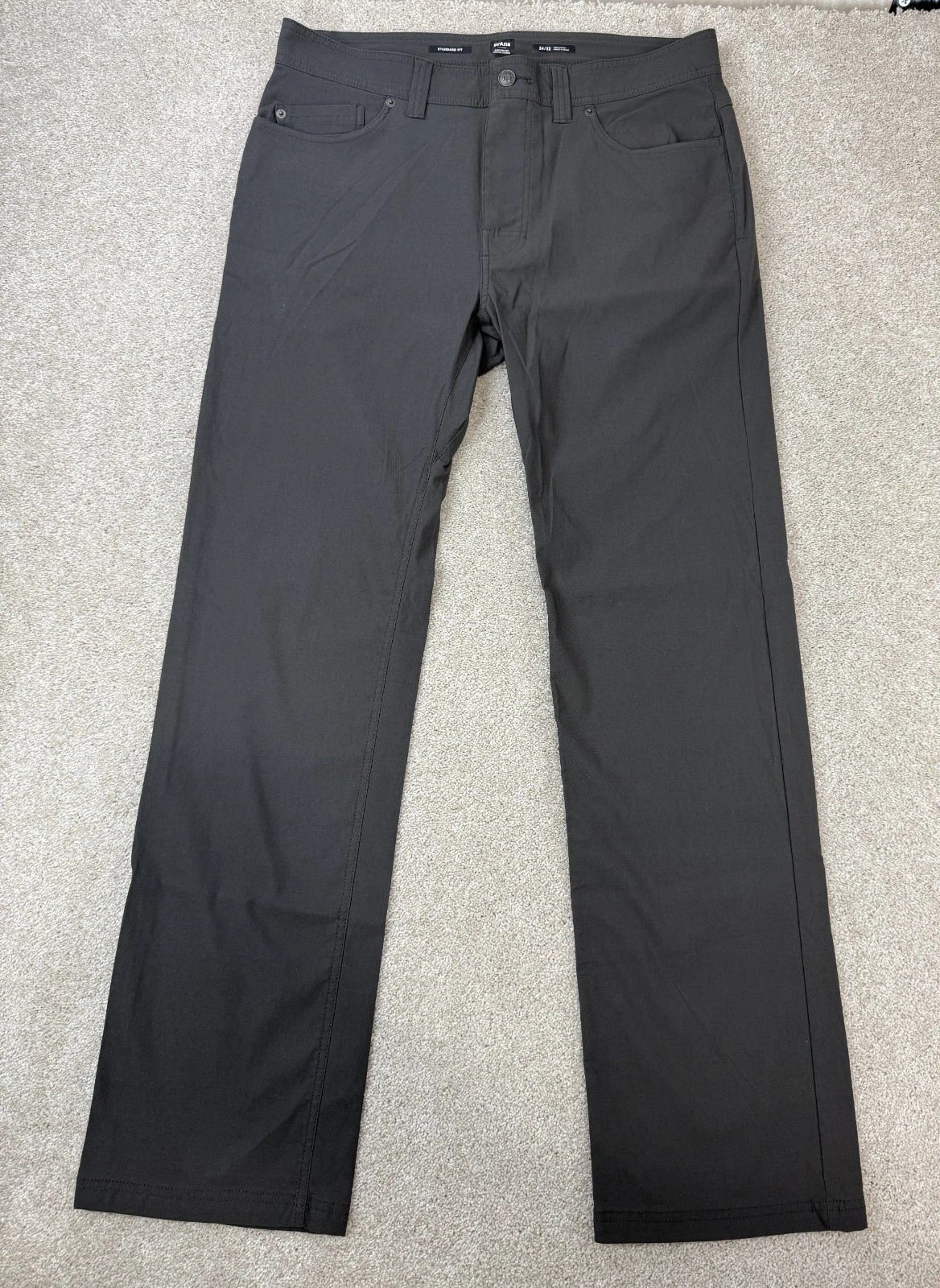 PRANA Standard Fit Pants Men's 34X32 Gray Outdoor Hike Stretch Fishing Logo