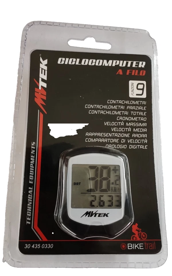ciclocomputer con filo lampo 9 funzioni nero bianco 304350330 MV-TEK bici contac - Immagine 2 di 2