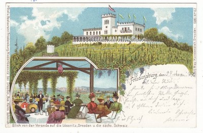 AK Litho Hotel Restaurant Friedensburg Niederlössnitz H. Schmidt Radebeul O273