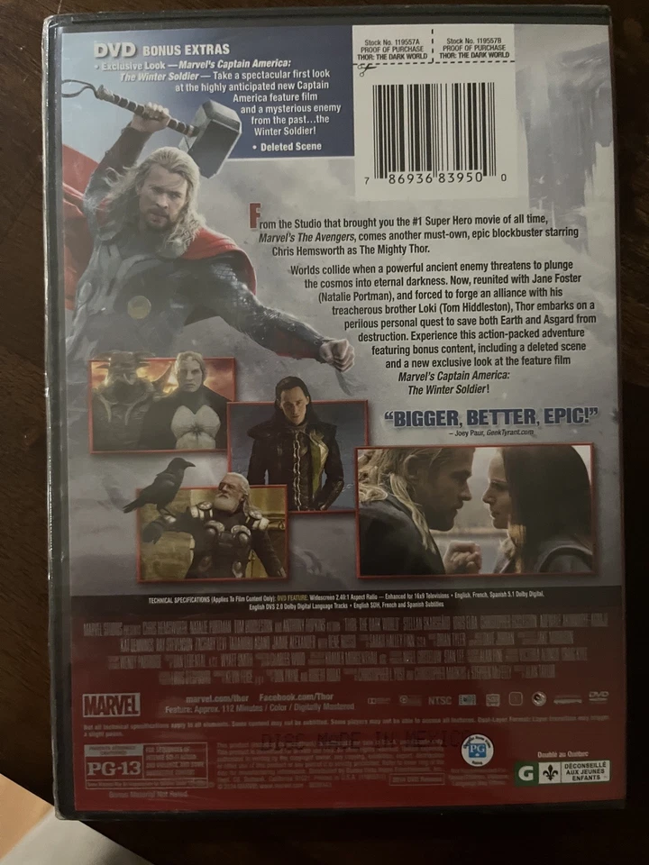 Thor: Dark World (DVD 2013 NEW) Marvel Sequel 2 Chris Hemsworth Natalie Portman - Image 2 of 2