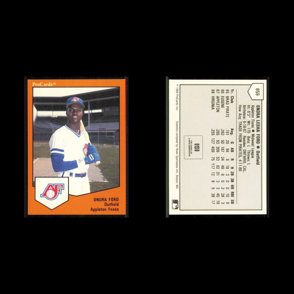 Ondra Ford #859 1989 ProCards Minor League Team Sets Appleton Foxes Baseball MLB - Image 3 of 3