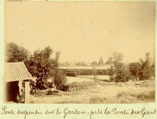FRANCE near NÎMES Ca 1880 Suspension bridge over the river near the Pont du Gard