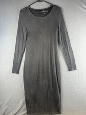 Quince Women’s Black Tencel Rib Knit Long Sleeve Midi Dress Medium Fitted Slim