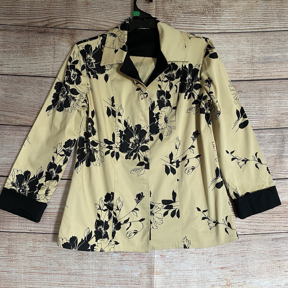 Handmade Jacket ~ To Fit M Women's ~ Yellow Floral Hook & Eye Close Blazer