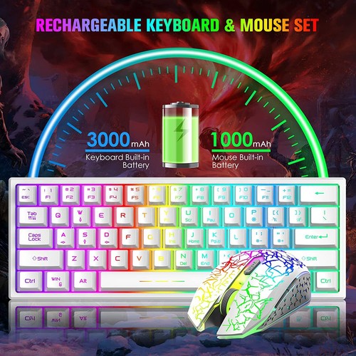 60% Kabellose Gaming 2,4-GHz-Tastatur-Maus-Komb Wiederaufladbar Rainbow backlit - Afbeelding 9 van 18