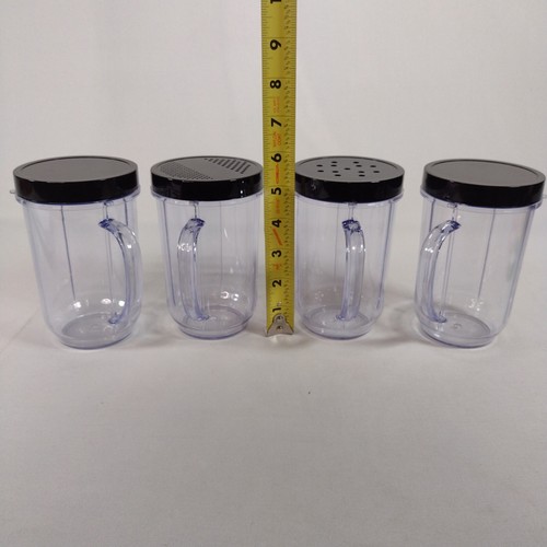 Magic Bullet Blender MB1001 Replacement Part 4 Cup + Lids, 3 Colored Rims - Picture 5 of 11