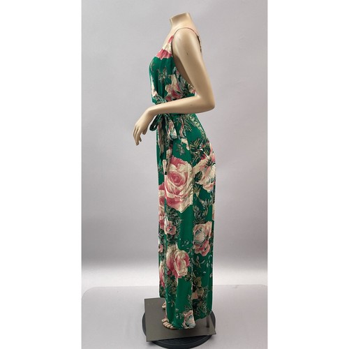 Free People Jumspuit Women 4 Small Green Cabbage Rose Satin Wide Leg Open Back - Picture 4 of 13