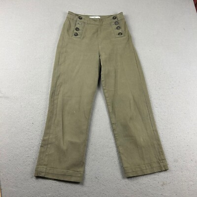 Fat Face Jeans Womens 4 Regular Green Denim Stretch Flat Front Crop Straight Leg
