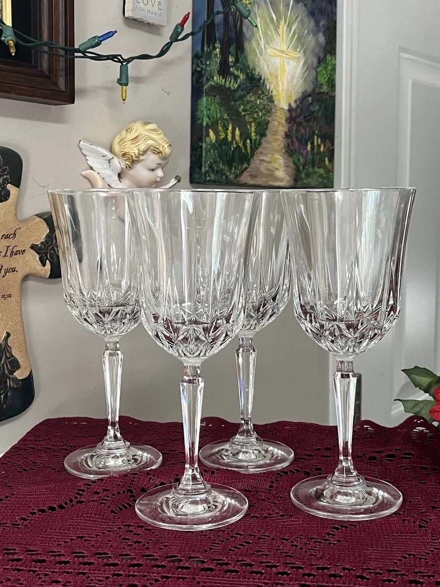 Set Of 4 Cut Crystal Wine Glasses 8” Cocktail 8 Oz Panels 3.25” Hexagon  Stem