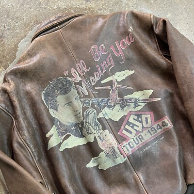 Vintage Avirex Leather Jacket Mens XL 80s A2 Bomber USO Tour Vintage Avirex Leather Jacket Mens XL 80s A2 Bomber USO Tour