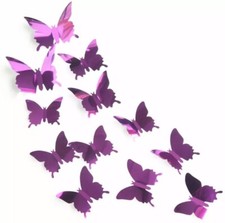 Set Of 12 Purple Mirror 3D Butterfly Wall Sticker Home Decor Butterfly Sticker