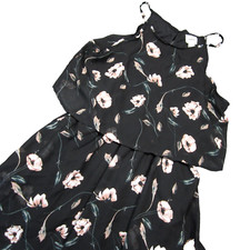 Daytrip Blouson Dress Women M Black Floral Handkerchief Hem Chiffon Strappy Boho