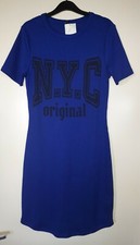 H & M RIBBED Womens Blue Bodycon Dress (SIZE 14) NEW WITH TAGS