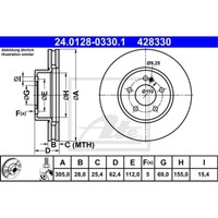 ATE 2X Bremsscheibe Vorne Ø305 Mm FüR Mercedes-Benz C-Klasse T-Model S205